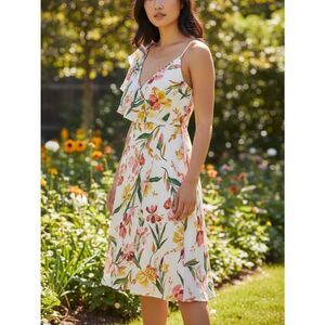 Boohoo Tasha Floral Ruffle Open Back Midi Chiffon Dress Size 6